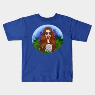 Hippie girl with a cat Kids T-Shirt